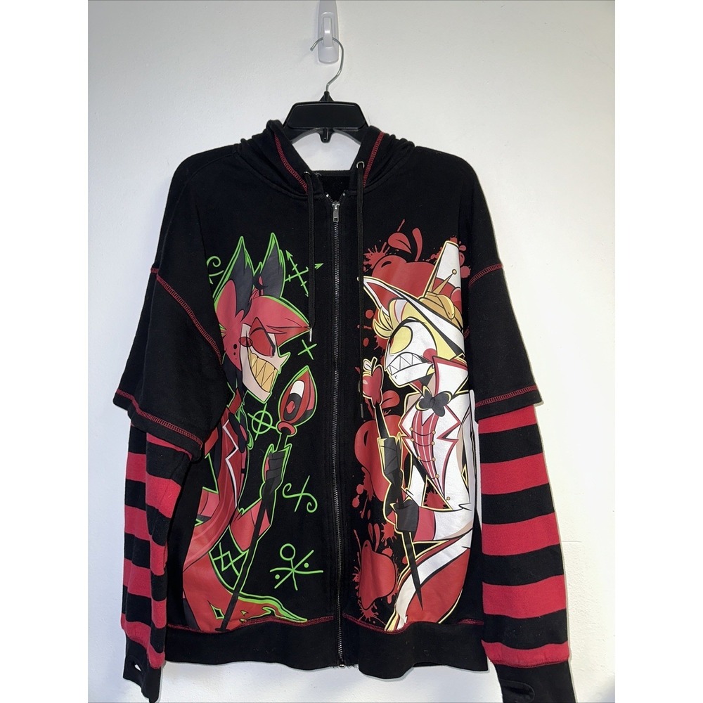 Hazbin Hotel Alastor Vs Lucifer Sweat Jacket Zip Hoodie Black XL